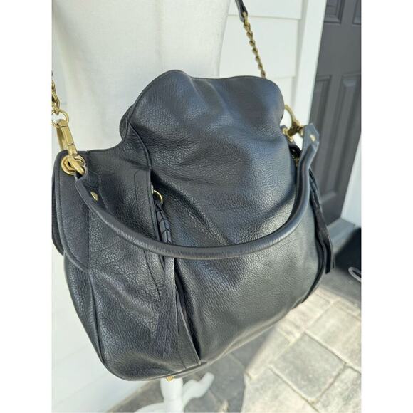 orYANY Black Leather crossbody bag contrast lining gold chain boho hobo purse - Picture 2 of 9